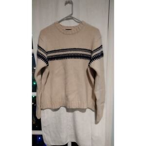 Vintage American Eagle Medium Sweater Lambswool Chunky Nordic Cabin Navy Cream